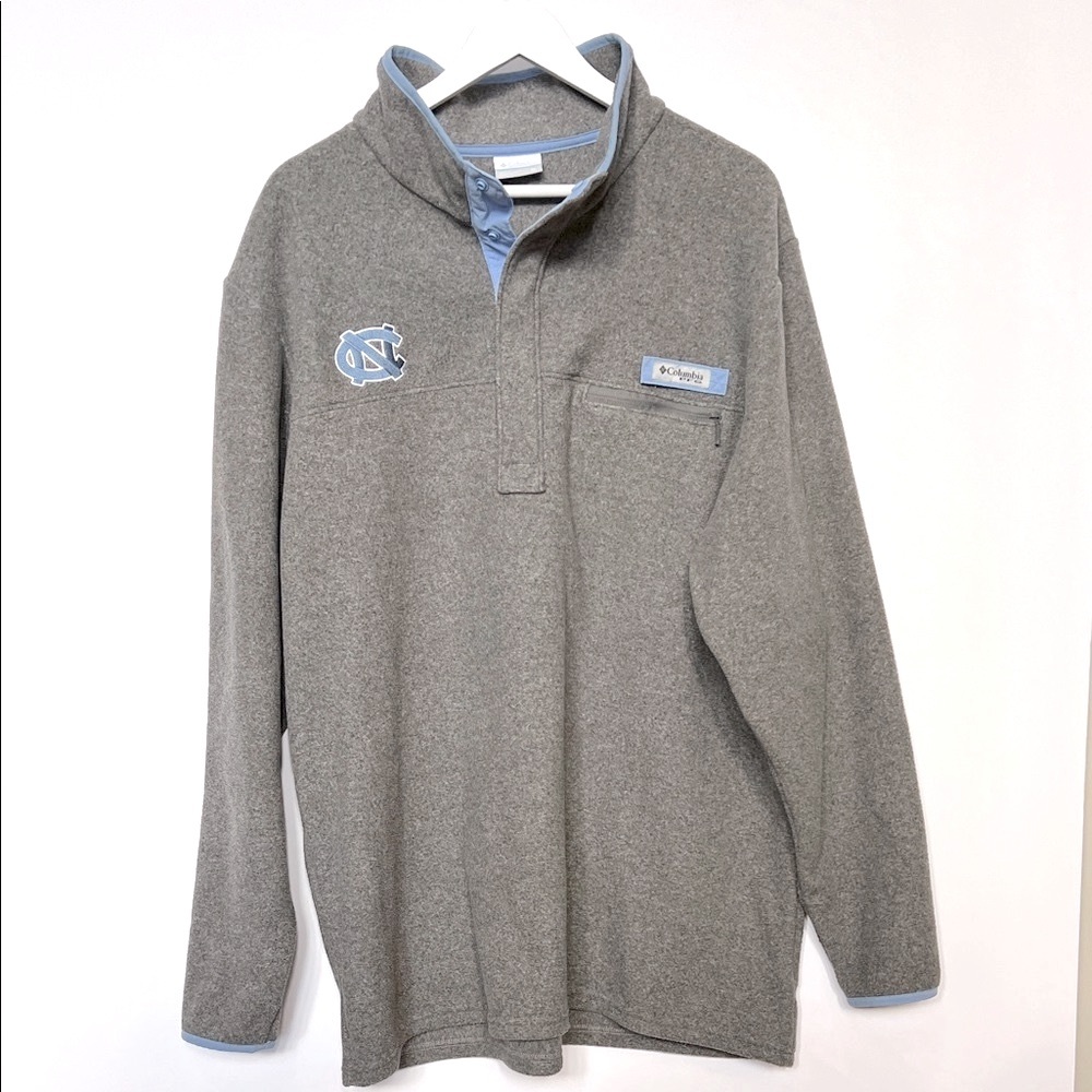 Columbia PFG Harborside UNC Carolina TarHeel Grey blue fleece pullover XL SOOL